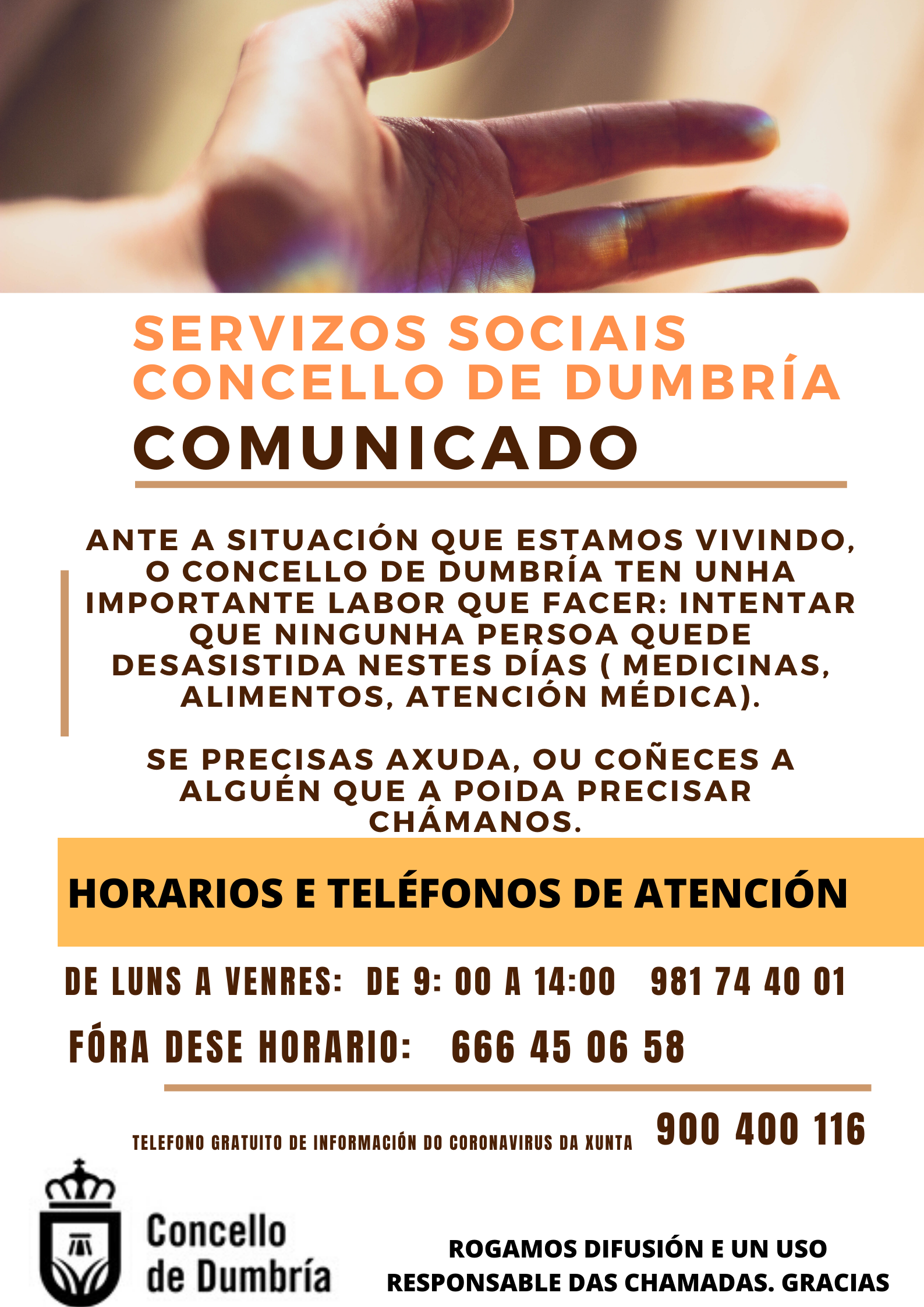 Comunicado de Servizos Sociais. Concello de Dumbría Comunicado de Servizos Sociais. Concello de Dumbría