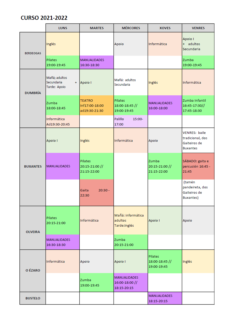 HORARIOS ACTIVIDADES CURSO 2021/2022 HORARIOS ACTIVIDADES CURSO 2021/2022
