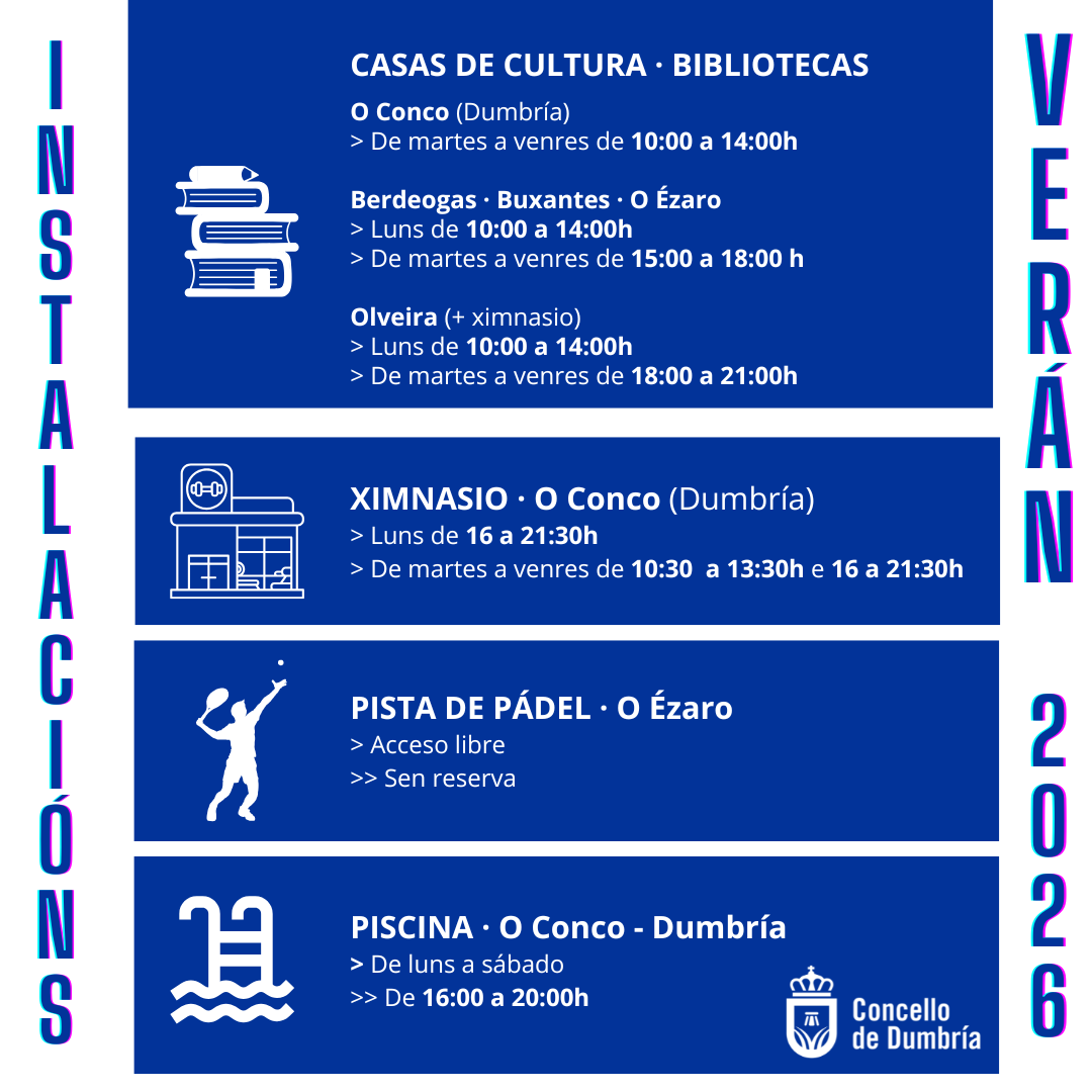HORARIOS DE VERÁN 2026 NAS INSTALACIÓNS MUNICIPAIS
