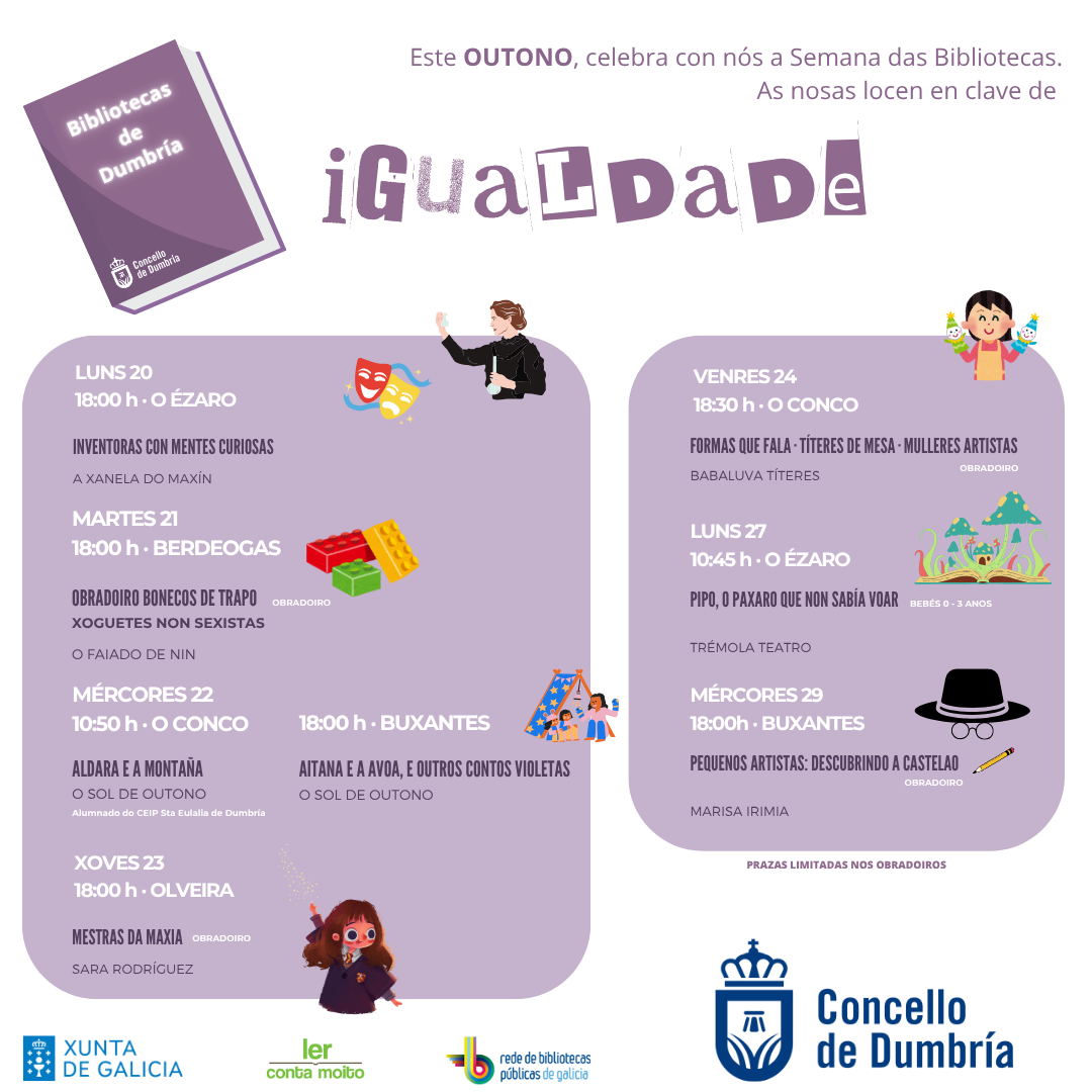 cartel outono nas bibliotecas de Dumbría 2025