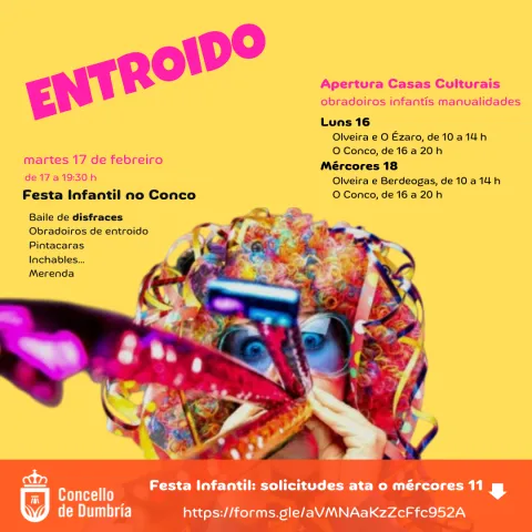 entroido 2026 cartel festa infantil horarios talleres